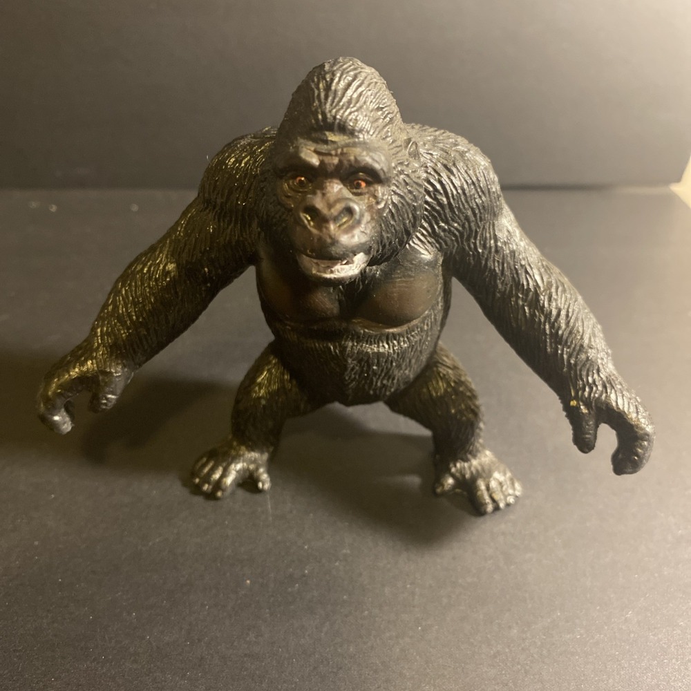 Vintage 4.5" 1990s AAA Gorilla with red eyes, solid rubber toy figure - USED